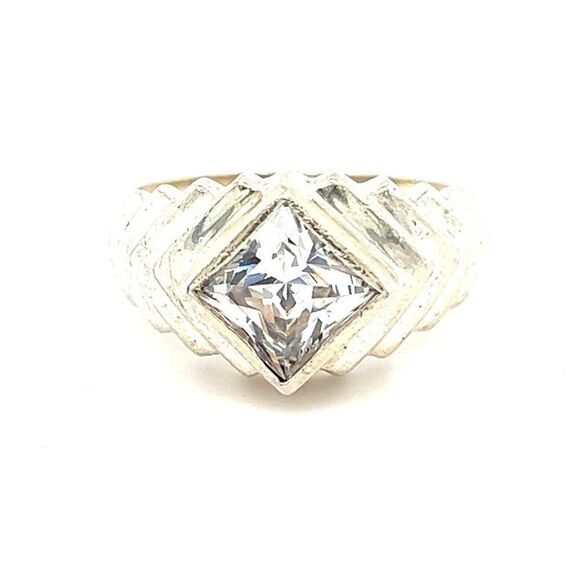 Sterling Silver Diamond Cut Cz Statement Ring - Picture 1 of 7